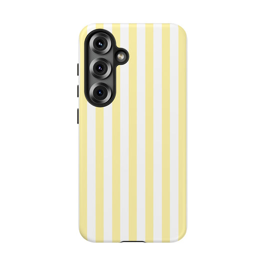 Take me to Capri Yellow and White Stripe Preppy Phone Case for iPhone and Samsung.